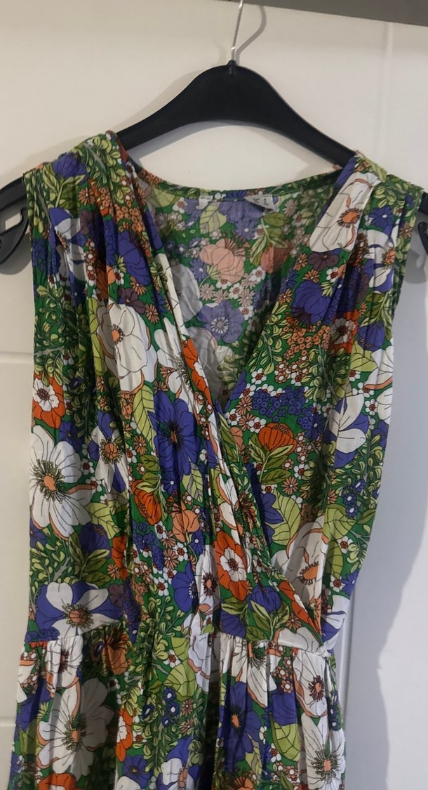 Bohem Çok Renkli Midi V Yaka Elbise - Görsel 2