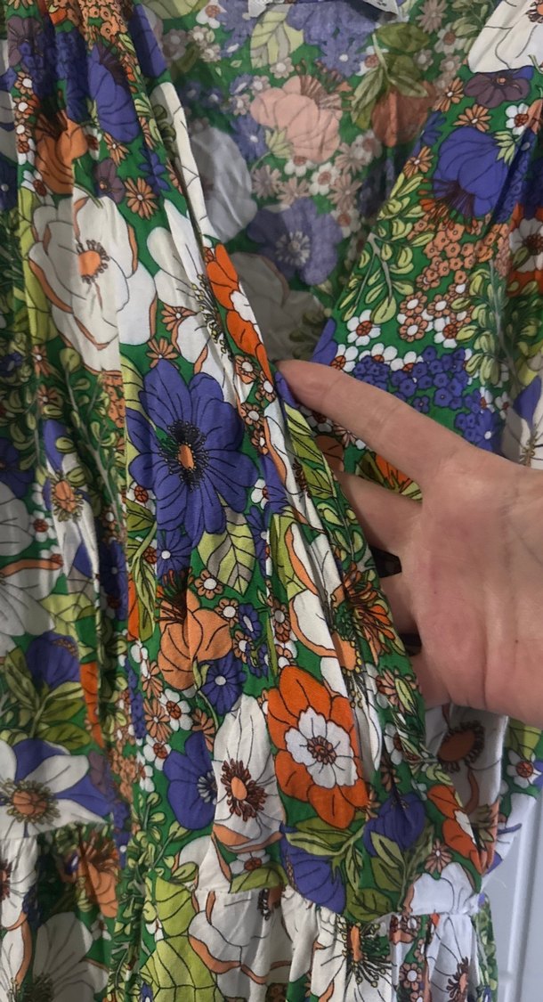 Bohem Çok Renkli Midi V Yaka Elbise - Görsel 3