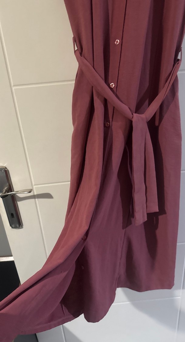 Kuşaklı gül kurusu Kadın Uzun Elbise - Görsel 3