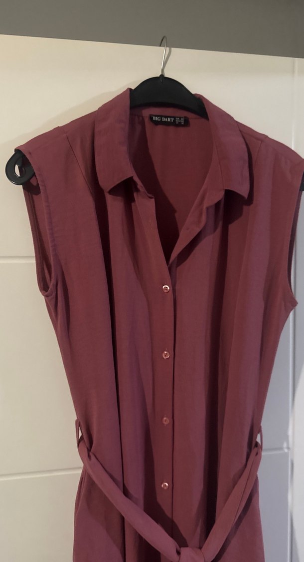 Kuşaklı gül kurusu Kadın Uzun Elbise - Görsel 2