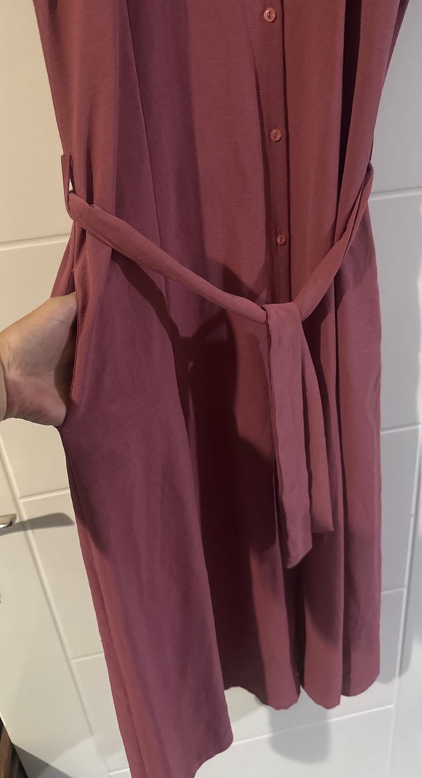 Kuşaklı gül kurusu Kadın Uzun Elbise - Görsel 4