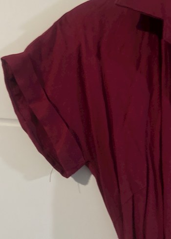 Bordo Düğmeli gömlek Elbise - Görsel 4