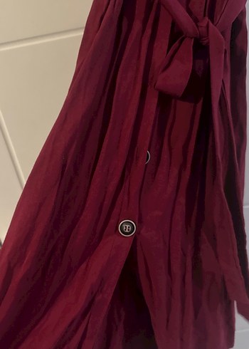Bordo Düğmeli gömlek Elbise - Görsel 6