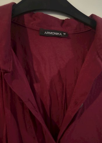 Bordo Düğmeli gömlek Elbise - Görsel 3