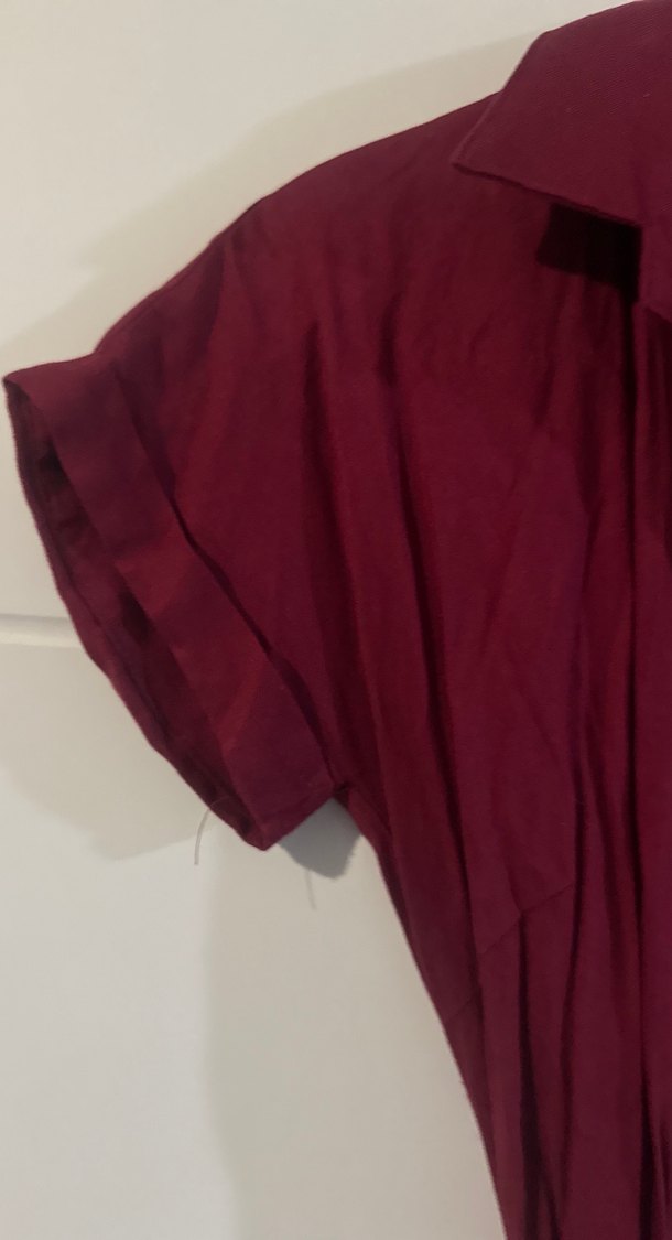 Bordo Düğmeli gömlek Elbise - Görsel 4