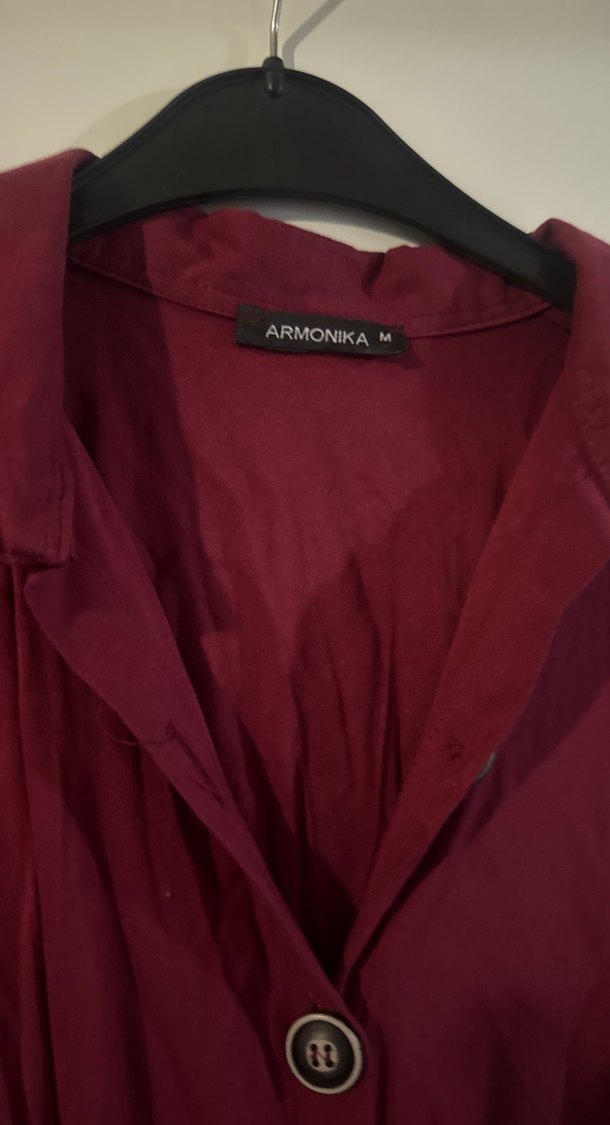 Bordo Düğmeli gömlek Elbise - Görsel 3