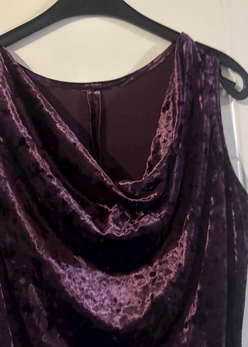 Mor Drapeli Midi Gotik kadife Abiye Elbise - Görsel 2