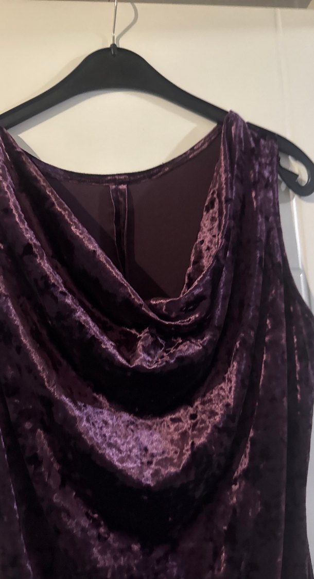 Mor Drapeli Midi Gotik kadife Abiye Elbise - Görsel 2