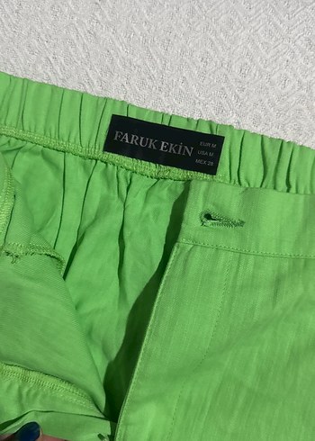 Yeşil Keten bol kesim Kadın Pantolon - Görsel 3