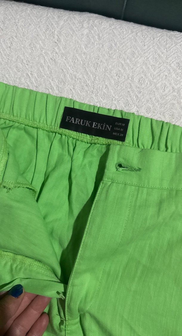 Yeşil Keten bol kesim Kadın Pantolon - Görsel 3