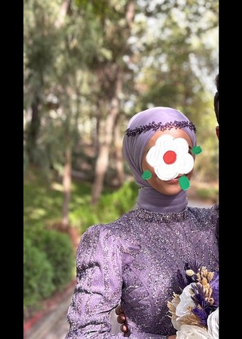 Boncuk İşlemeli Mor Tesettür Uzun abiye