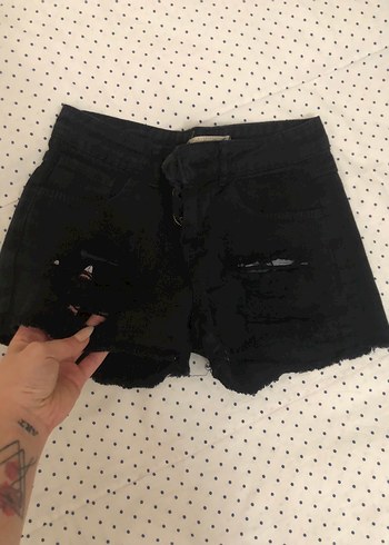 Siyah Mini Düğmeli Kadın Denim Şort