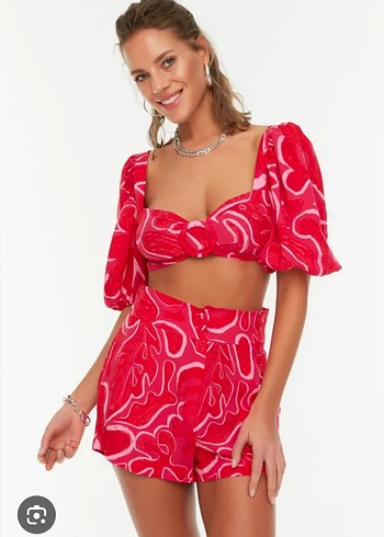 xs Beden Pembe V Yaka Crop Top
