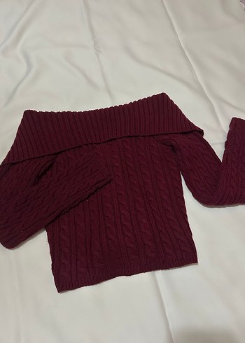 Bordo Örgü Tam Fermuarlı Kadın Kazak - Görsel 3