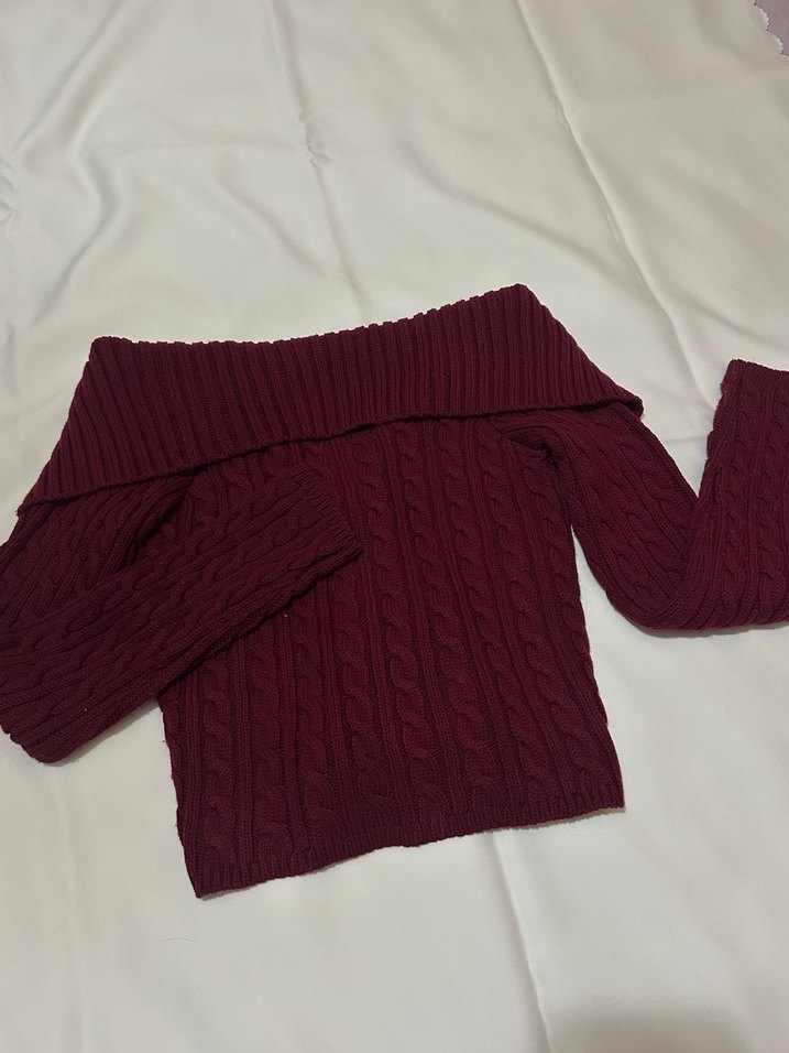 Bordo Örgü Tam Fermuarlı Kadın Kazak - Görsel 3