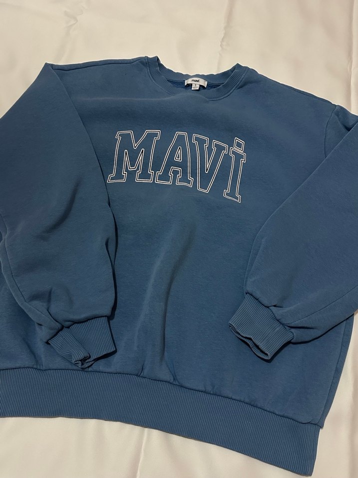 Mavi Baskılı Kadın Sweatshirt - Görsel 3