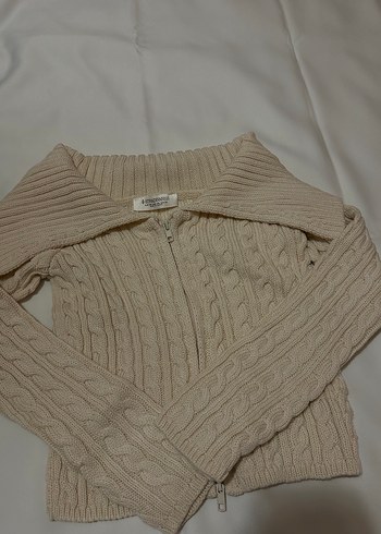 Bej Tam Fermuarlı Örgü Kadın Kazak - Görsel 3