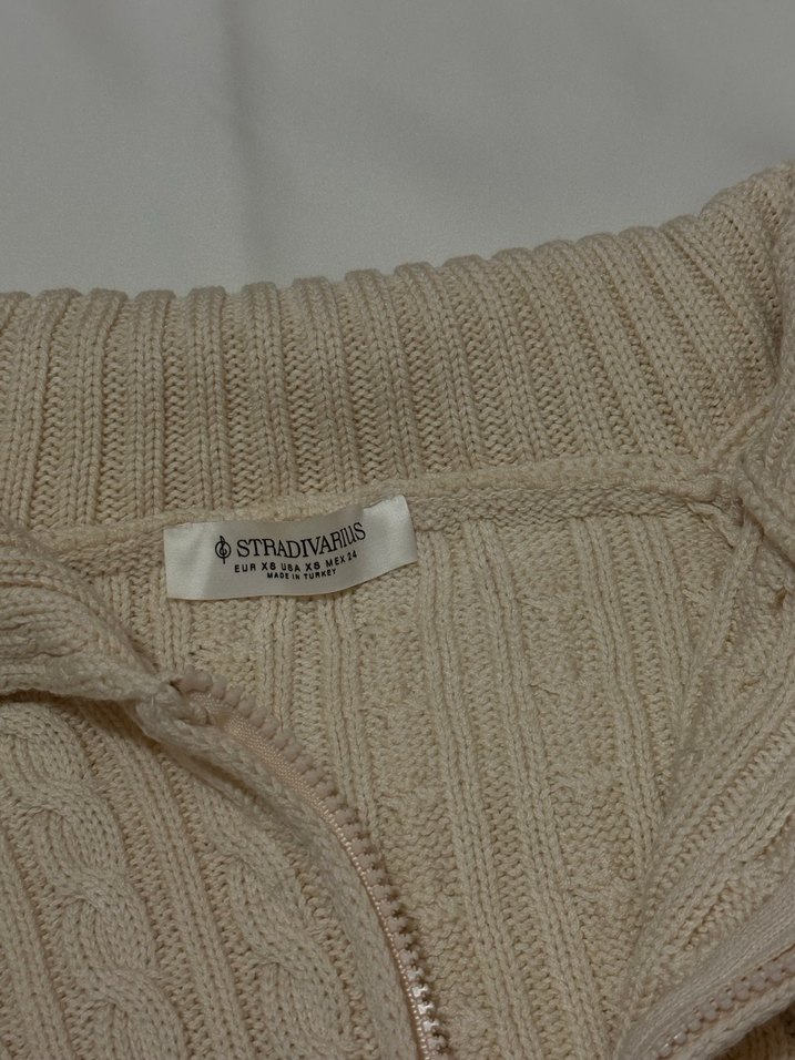 Bej Tam Fermuarlı Örgü Kadın Kazak - Görsel 2