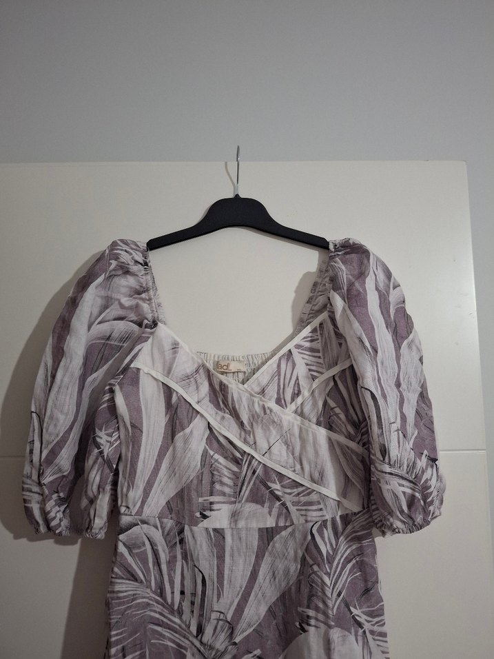 Gri Bohem Mini Elbise V Yakalı - Görsel 2