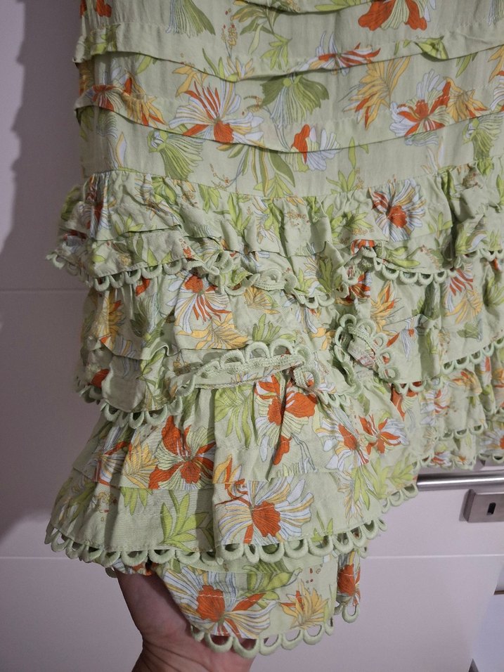 Yeşil Mini Bohem Volanlı Elbise - Görsel 2