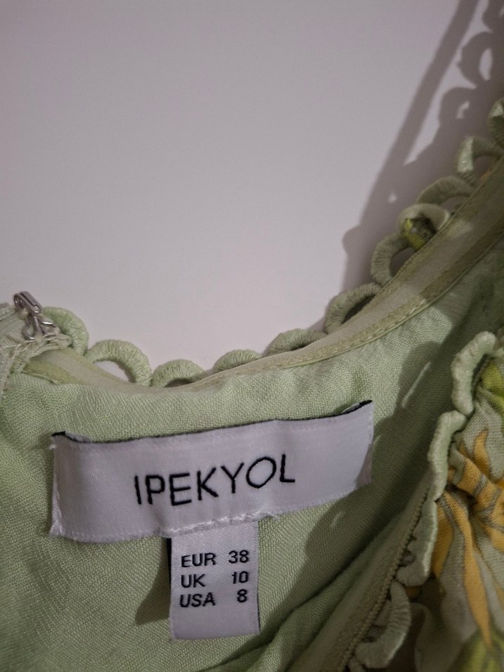 Yeşil Mini Bohem Volanlı Elbise - Görsel 3