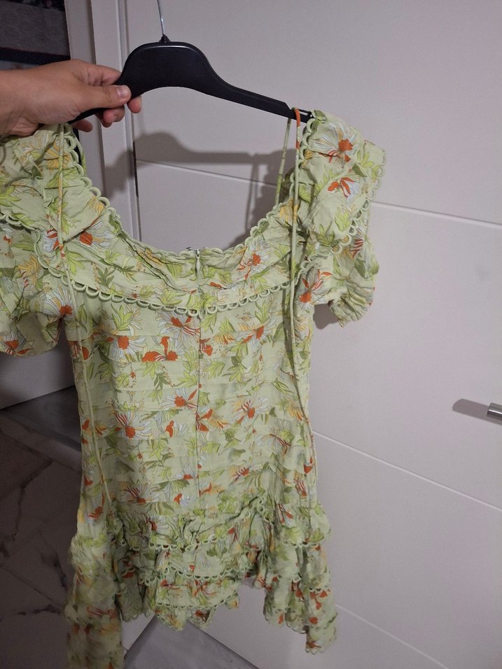 Yeşil Mini Bohem Volanlı Elbise - Görsel 5