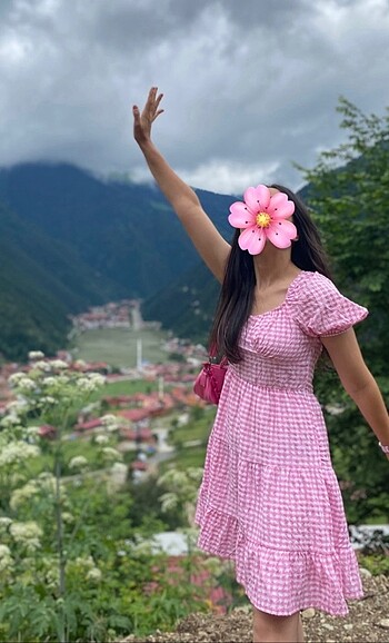 Pembe pötikare mini elbise