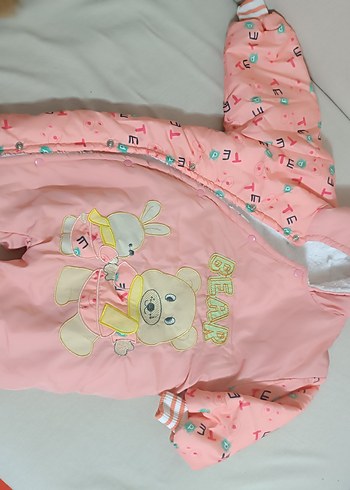 Kapüşonlu Pembe Bebek Tulumu - Görsel 3