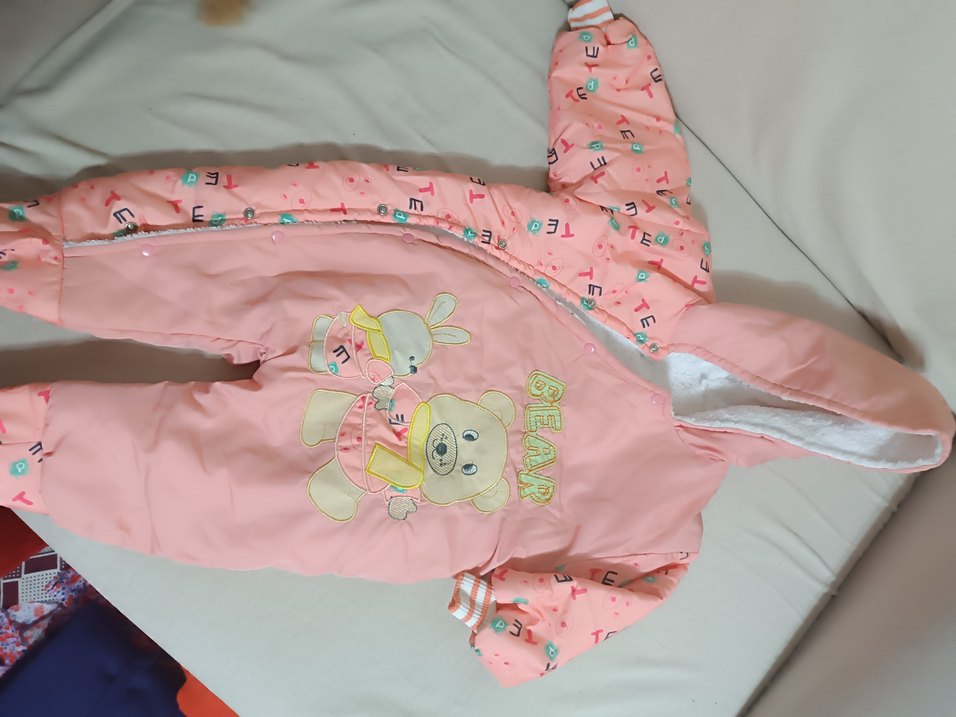 Kapüşonlu Pembe Bebek Tulumu - Görsel 3