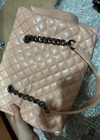 Chanel pudra pembesi Parlak Zincir Detaylı Deri Kadın Çanta - Görsel 7