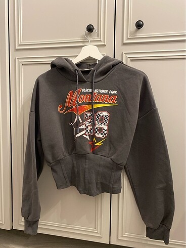 KOTON Bele Oturan Korseli Gri Kapüşonlu Sweatshirt