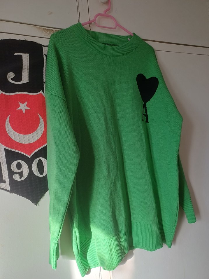 Yeşil Bisiklet Yaka Örgü Kadın Kazak - Görsel 2