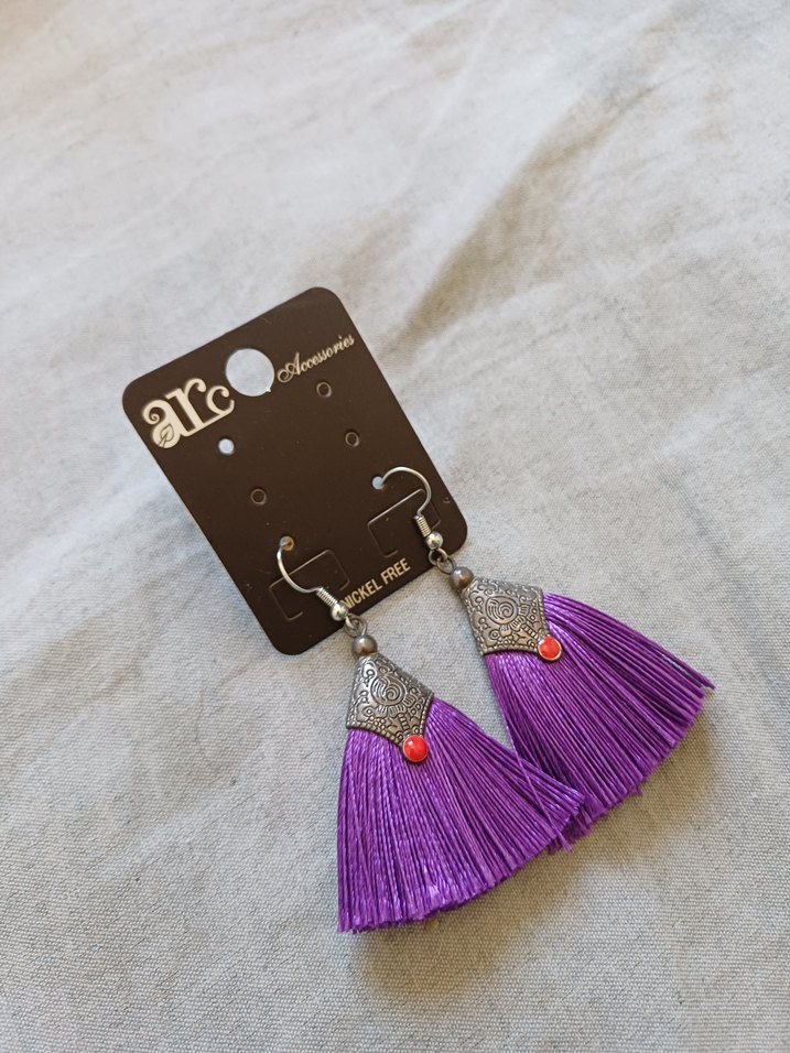 Mor Püsküllü Etnik Bohem Küpe - Görsel 2