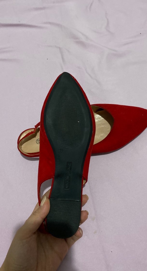 Kırmızı Kadın Süet  Babet - Görsel 3