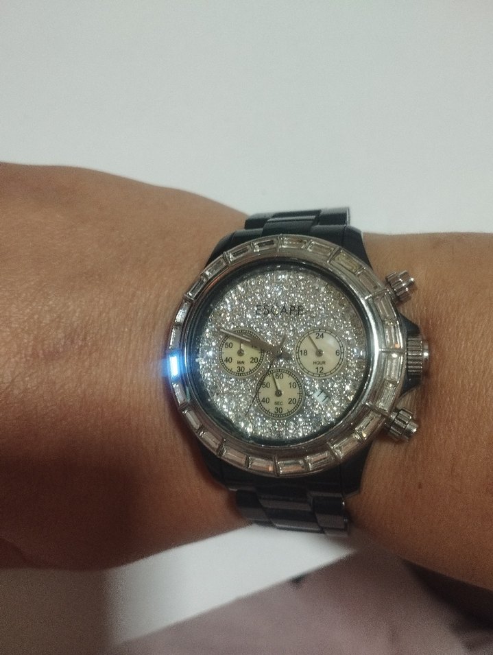 escape Siyah Parlak Taşlı Kadın Kol Saati - Görsel 4