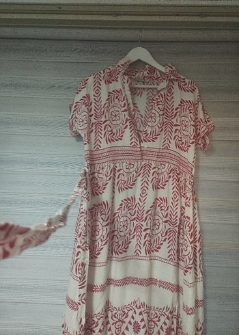 viskon kumaş Kırmızı Bohem Uzun Elbise - Görsel 4