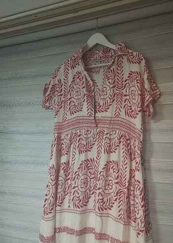 viskon kumaş Kırmızı Bohem Uzun Elbise - Görsel 3