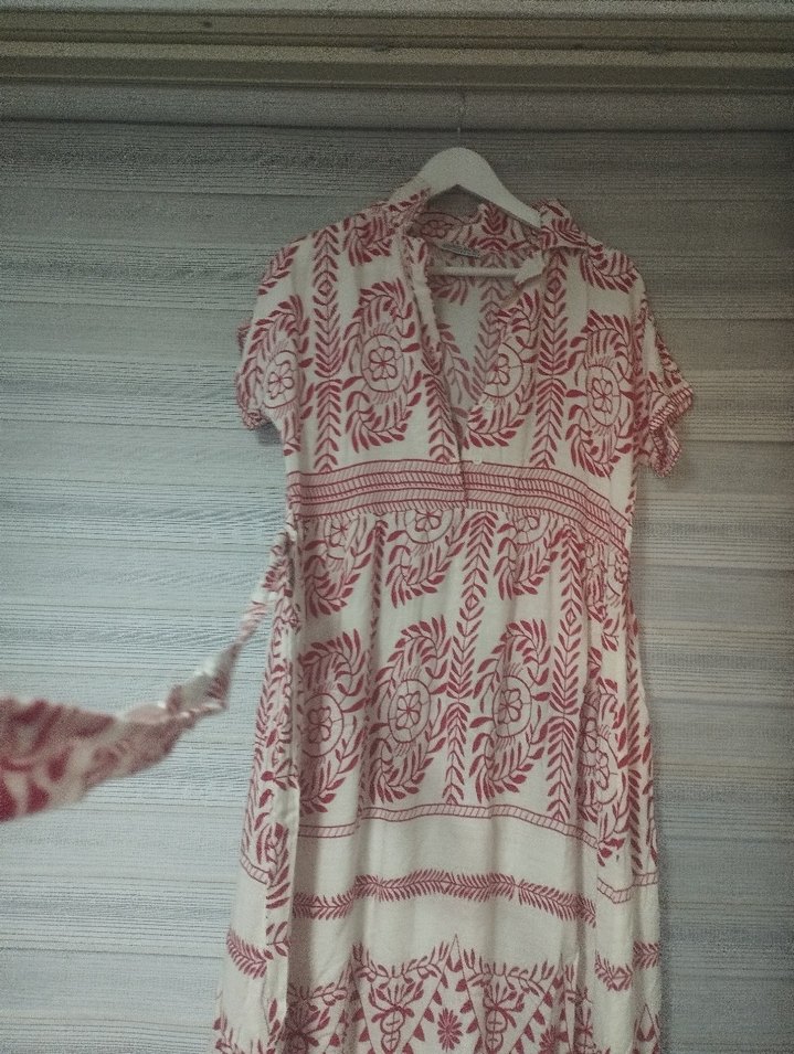 viskon kumaş Kırmızı Bohem Uzun Elbise - Görsel 4