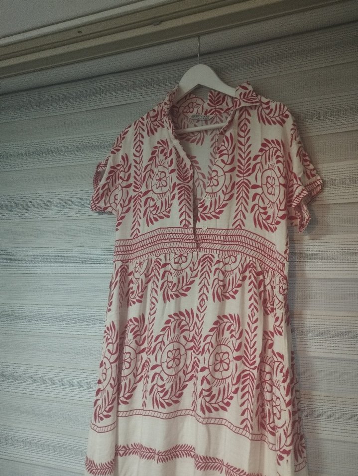 viskon kumaş Kırmızı Bohem Uzun Elbise - Görsel 3