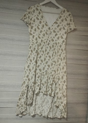 koton Beyaz yeşil çiçekli V Yaka Elbise - Görsel 4