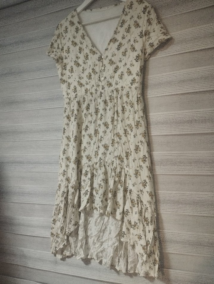 koton Beyaz yeşil çiçekli V Yaka Elbise - Görsel 5