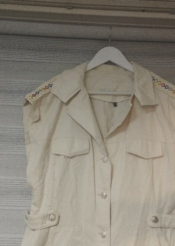 Bej Keten yelek yada kısa Elbise - Görsel 4