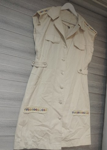 Bej Keten yelek yada kısa Elbise - Görsel 2