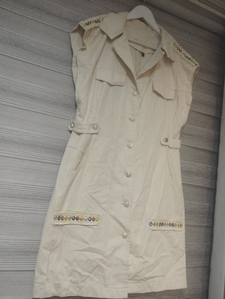 Bej Keten yelek yada kısa Elbise - Görsel 2