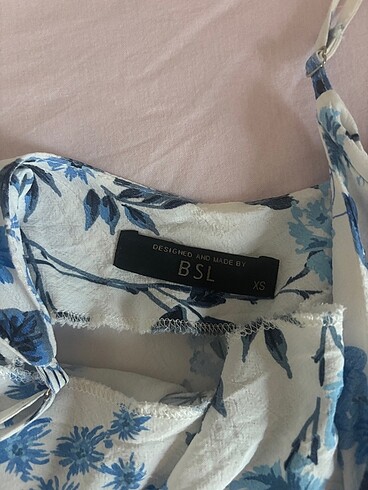 BSL FASHION Mavi beyaz çiçekli mini elbise