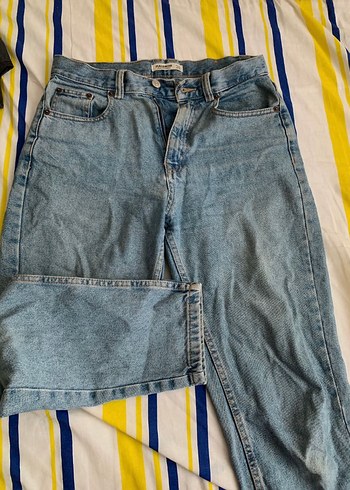 36 Beden Düğmeli Mavi Mom Jeans Kadın Kot