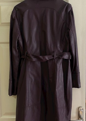 Bordo Uzun Deri Kadın Ceket - Görsel 2