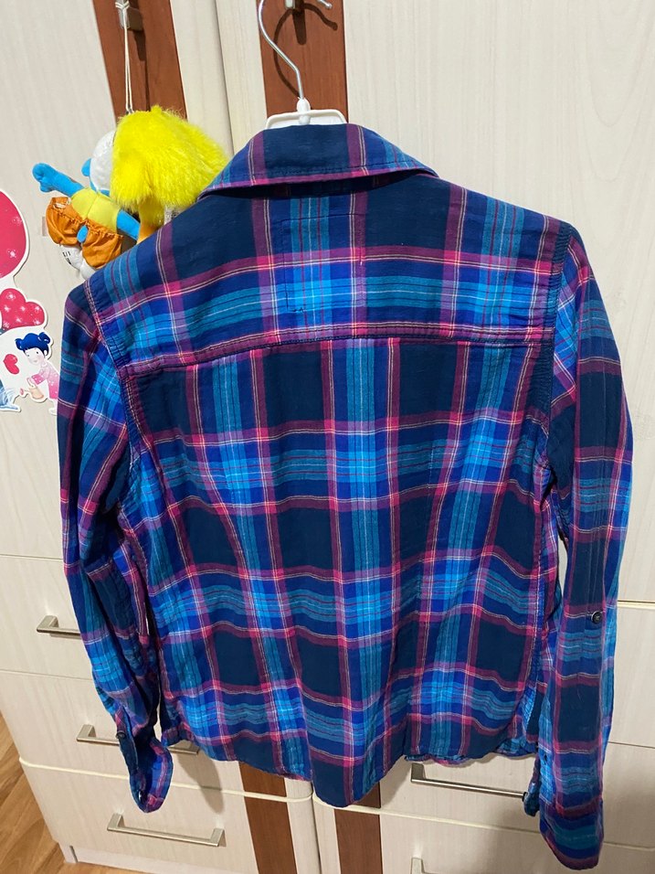 Mavi Renkli Bağlama Desenli Uzun Kollu Kadın Gömlek - Görsel 2