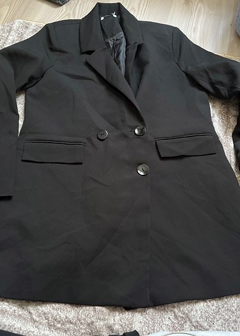 m Beden Kullanılmadı Siyah Düğmeli Kadın Blazer Ceket