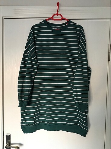Yeşil çizgili tunik sweatshirt